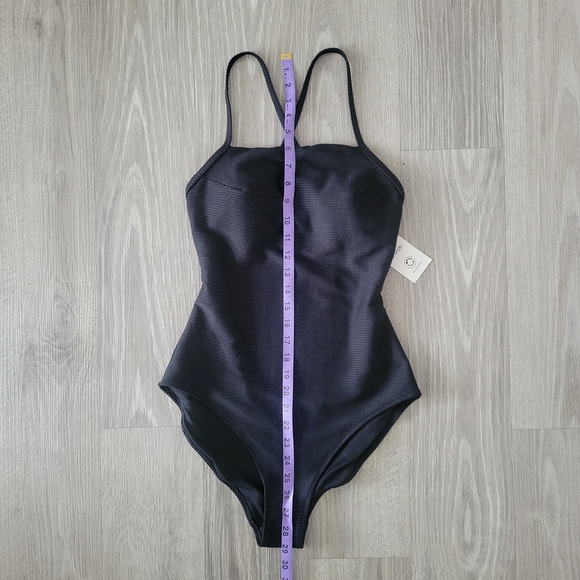 NWT George Minimalist Black Ribbed One-Piece Swimsuit With Cups Size Small - Picture 3 of 6
